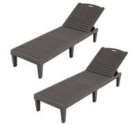 GIANTEX Juego de 2 Tumbonas de Exterior, Sillas Reclinables de Plástico con Respaldo Ajustable en 5 Posiciones, Carga hasta 160 kg, Tumbonas Impermeables para Jardín, Patio, Playa, Piscina (Marrón)