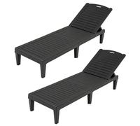 GIANTEX Juego de 2 Tumbonas de Exterior, Sillas Reclinables de Plástico con Respaldo Ajustable en 5 Posiciones, Carga hasta 160 kg, Tumbonas Impermeables para Jardín, Patio, Playa, Piscina (Negro)
