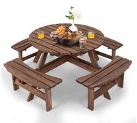 GIANTEX Juego de Muebles de Jardín al Aire Libre de Madera de Abeto para 8 Personas, Juego de Mesa de Picnic con Agujero para Sombrilla para Patio, Jardín, Terraza