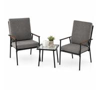 GIANTEX Jugeo de Mesa y Sillas Exterior con Cojines de Asiento y Respaldo | Conjunto de Muebles Jardín 3 Piezas con 2 Sillones, Mesa de Vidrio Templado, Juego de Conversación para Patio Terraza Piscina