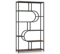 GIANTEX Librería de 8 Niveles, Estantería de Almacenamiento con Estantes Abiertos de Madera y Marco de Metal, Kit Antivuelco, 95 x 30 x 175 cm, Organizador para Salón, Estudio, Oficina (Marrón)