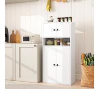 GIANTEX Librería de Pie con 4 Puertas, Estantería de Almacenamiento con Estante Ajustable y Compartimento Abierto, 54 x 30 x 111 cm, Mueble Auxiliar para Salón, Cocina, Baño (Blanco)