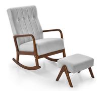 GIANTEX Mecedora con Reposapiés, Juego de Sillón Mecedora Ergonómica con Respaldo Acolchado y Reposabrazos Curvados, Sillón Sofá con Estructura de Madera para Salón, Dormitorio (Gris)