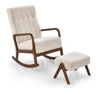 GIANTEX Mecedora con Reposapiés, Juego de Sillón Mecedora Ergonómica con Respaldo Acolchado y Reposabrazos Curvados, Sillón Sofá con Estructura de Madera para Salón, Dormitorio (Beige)