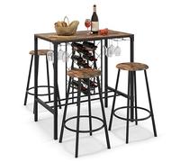 Giantex - Mesa alta de bar y 4 taburetes (5 unidades, comedor para 4 personas, mesa de bar, cocina con portabotellas y portavasos, comedor) industrial para restaurante y café