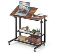 Giantex Mesa Auxiliar 80x40 cm Móvil con Altura Ajustable 63,5-89cm | Escritorio con 4 Ruedas, 2 Estantes Abiertos y Tablero Inclinable, Mesa Multifuncional para Salón, Dormitorio