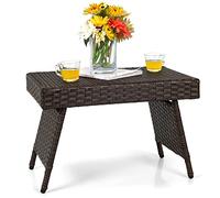 GIANTEX Mesa Auxiliar Plegable de Ratán para Exterior, 60 x 40 x 40 cm, Mesita de Café Portátil con Tabla de PVC y Estructura de Metal, Carga hasta 45 kg, Mesa para Jardín, Balcón, Terraza (Marrón)