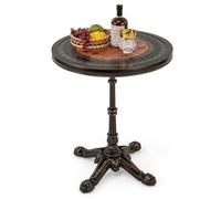 GIANTEX Mesa Auxiliar Redonda de Patio, 60,5 x 60,5 x 73 cm, Mesita de Aluminio Fundido con Tablero Pintado y Base en Cruz, Estilo de Medio Siglo, Mesa de Café para Jardín, Balcón, Salón