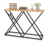 GIANTEX Mesa Consola de Entrada 140 cm, Mesa Auxiliar Estrecha con Estructura Metálica y Tablero de Madera, Kit Antivuelco, 140x29,5x90cm, Mueble para Salón, Recibidor