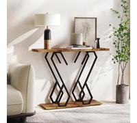 GIANTEX Mesa consola estrecha, rústica, mesa de pasillo, mesa de entrada, marco de metal en forma de mariposa, mesa auxiliar estrecha, mesa de café, mesa de café, mesa de sofá, 2 estantes, aparador