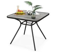 GIANTEX Mesa de jardín, mesa con agujero central para sombrilla, mesa cuadrada de exterior, estructura metálica, capacidad de 100 kg, tapa con diseño de imitación de mármol, color negro