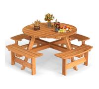 GIANTEX Mesa de Picnic con 4 Bancos para 8 Personas, Mesa de Comedor de Madera de Abeto con Agujero de Sombrilla, 179 x 179 x 70 cm, Juego de Muebles para Patio, Jardín, Terraza (Amarillo)