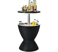 GIANTEX Mesa Nevera para Jardín, Capacidad de 30 L, Mesa de Café con Tablero Elevable y Orificio de Drenaje, 48,5 x 48,5 x 57,5/82 cm, Cool Bar para Patio, Balcón, Terraza (Negro)