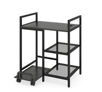 GIANTEX Mesa para Impresora con Enchufes, Mesa Auxiliar 3 Niveles con Estante Móvil con Ruedas, 63,5 x 40 x 72 cm, Soporte para Impresora para Oficina, Dormitorio, Salón (Negro)