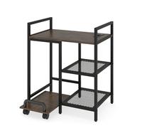 Giantex Mesa para Impresora con Enchufes, Mesa Auxiliar 3 Niveles con Estante Móvil con Ruedas, 63,5 x 40 x 72 cm, Soporte para Impresora para Oficina, Dormitorio, Salón (Marrón)