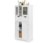 GIANTEX Mueble de Baño con 4 Puertas, Armario de Suelo con 2 Cajones y 2 Estantes Ajustables, Kit Antivuelco, 60 x 30 x 128 cm, Mueble de Almacenamiento para Salón, Dormitorio (Blanco)