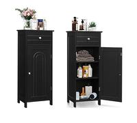 GIANTEX Mueble de Baño de Suelo de 3 Estantes con Puerta y Cajón, Armarios de Suelo Ahorro de Espacio, 35,5x30,5x88 cm (Negro)