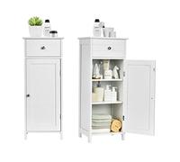 GIANTEX Mueble de Baño de Suelo de 3 Estantes con Puerta y Cajón, Armarios de Suelo Ahorro de Espacio, 35,5x30,5x88 cm (Blanco)