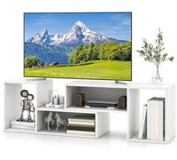 GIANTEX Mueble de TV Combinado Libre con Estantes Abiertos, para Televisor hasta 60 Pulgadas, Soporte de TV de 2 Piezas de Madera, para Salón, Dormitorio, Oficina, 110-134,5x30x40 cm (Blanco)