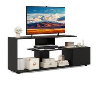 GIANTEX Mueble de TV Geométrico para Televisores de hasta 55 Pulgadas, Soporte de TV con 3 Estantes y 1 Compartimento con Puerta, 152x38x58,5 cm, Estantería Baja para Salón, Dormitorio (Negro)