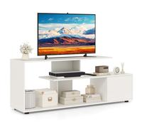 GIANTEX Mueble de TV Geométrico para Televisores de hasta 55 Pulgadas, Soporte de TV con 3 Estantes y 1 Compartimento con Puerta, 152x38x58,5 cm, Estantería Baja para Salón, Dormitorio (Blanco)