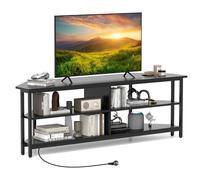 Giantex Mueble de TV para Televisor de hasta 65 Pulgadas, Soporte de TV con 4 Compartimentos Abiertos y Toma de Corriente, 140 x 39 x 48 cm, Mueble TV de Ángulo para Salón, Dormitorio (Negro)