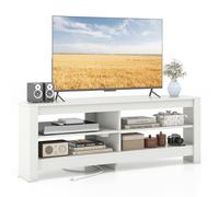 GIANTEX Mueble de TV para Televisor de hasta 65 Pulgados, Soporte de TV con Toma de Corriente y 4 Estantes de Almacenamiento Abiertos, Armario Bajo para Salón, Dormitorio (Blanco)