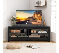 GIANTEX Mueble de TV para Televisor de hasta 65 Pulgados, Soporte de TV con Toma de Corriente y 4 Estantes de Almacenamiento Abiertos, Armario Bajo para Salón, Dormitorio (Negro)