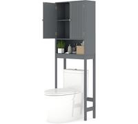 GIANTEX Mueble Organizador sobre Inodoro, Armario de Pie con 2 Puertas y 1 Compartimento Abierto, Estante Inferior Ajustable, 60 x 23 x 168 cm, Estantería Alta para Baño, Lavadero (Gris)