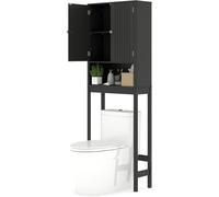 GIANTEX Mueble Organizador sobre Inodoro, Armario de Pie con 2 Puertas y 1 Compartimento Abierto, Estante Inferior Ajustable, 60 x 23 x 168 cm, Estantería Alta para Baño, Lavadero (Negro)