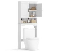 GIANTEX Mueble sobre Inodoro, Armario Alto para Baño con 2 Puertas y 1 Compartimento Abierto, Estante Interior Ajustable, 63 x 24 x 168 cm, Estantería de Almacenamiento para Lavandería