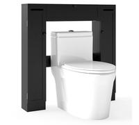 GIANTEX Mueble sobre Inodoro, Armario de Lavadora con 2 Puertas y Estantes Ajustables, Soportes para Papel Higiénico, 89 x 19,5 x 99 cm, Mueble Auxiliar para Baño, Lavandería (Negro)