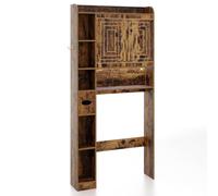 GIANTEX Mueble sobre Inodoro con Tira de Luz, Armario de Baño con Puertas, Estantes Abiertos, Soporte para Papel Higiénico y Gancho Lateral, 80x20x171cm, Estantería de Almacenamiento