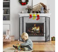 GIANTEX Pantalla de Chimenea Plegable con 3 Paneles, 132 x 79 cm, Salvachispas Chimenea de Metal para Aislamiento de Chispas y Cenizas, Rejilla Protector de Chimenea para Niños y Mascotas (Welcome)