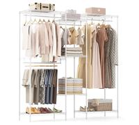 GIANTEX Perchero Burro Convertible, Armario de Ropa Abierto con 7 Estantes Ajustables y 4 Barras para Colgar, Marco de Metal, 188x46x198cm, Organizador Ropa Carga Máx. de 530 kg (Blanco)