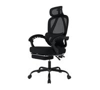 GIANTEX Silla de Oficina Ergonómico Reposapiés Retráctil, Altura Ajustable, Silla de Escritorio Giratoria con Ruedas, Respaldo Inclinable, Soporte Lumbar y Reposacabezas, Carga hasta 158 kg