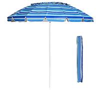 GIANTEX Sobrilla de Playa, Diámetro de 220 cm, con Bolsa de Transporte y Ancla, Sombrilla Redonda con Protección Solar UV50 +, Sombrilla para Jardín, Terraza, Mercado (Rayas Azules)
