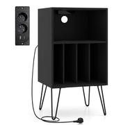 GIANTEX Soporte para Tocadiscos, Mueble para Discos de Vinilo con Compartimento Abiertos y 4 Divisores, Estación de Carga, 48 x 40 x 88 cm, Armario de CD para Salón, Oficina, Dormitorio (Negro)