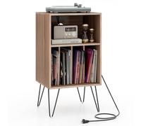 GIANTEX Soporte para Tocadiscos, Mueble para Discos de Vinilo con Compartimento Abiertos y 4 Divisores, Estación de Carga, 48 x 40 x 88 cm, Armario de CD para Salón, Oficina, Dormitorio (Nogal)