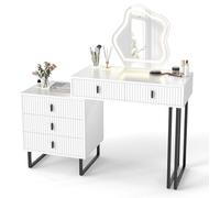 GIANTEX Tocador con Espejo, Mesa de Maquillaje Moderna con LED de 3 Colores, Brillo Ajustable, 5 Cajones, 120 x 40 x 124 cm, Tocador con Cajonera para Dormitorio