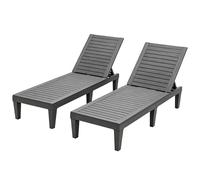 GIANTEX Tumbona de Jardín Exterior con Respaldo Ajustable en 5 Posiciones, Tumbona Reclinable de PP con Acabado Efecto Madera, Carga 180 kg, para Playa, Balcón, Terraza, Piscina (2, Gris)
