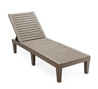 GIANTEX Tumbona de Jardín Exterior con Respaldo Ajustable en 5 Posiciones, Tumbona Reclinable de PP con Acabado Efecto Madera, Carga 180 kg, para Playa, Balcón, Terraza, Piscina (1, Marrón)