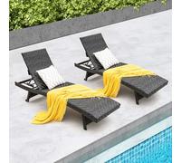 GIANTEX Tumbona Plegable de Jardín de Ratán con Respaldo Ajustable de 5 Posiciones, Ruedas Traseras y Marco de Metal, Silla de Ratán Acolchada para Jardín, Terraza, Piscina, Color Marrón