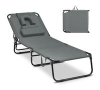 GIANTEX Tumbona Plegable para Bronceado, con Agujero para la Cara y Almohada Extraíble, Respaldo y Reposapiés Ajustables, Sillón Portátil para Piscina y Playa (Gris)