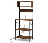 GiantexUK Estante de Cocina para Horno de microondas de 5 Niveles con Tomas de Corriente, 10 Ganchos y Dispositivo anticaída, Estante de Almacenamiento Independiente con Marco de Metal para Comedor