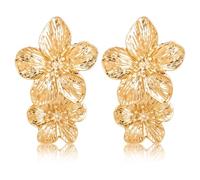 Giantree 1 par de pendientes de flores de oro, pendientes boho de doble capa, pendientes de metal dorados para mujer, joyas colgantes de flores, joyas de moda para bodas, para todas las ocasiones