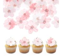 Giantree 50 piezas de flores comestibles para decorar pasteles, decoración de cupcakes comestible de cerezo en flor, juego de flores rosas de papel de arroz y oblea para pastel, flores para decoración
