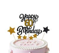 Giantree Happy 60th Birthday Cake Topper, Glitter Black Gold - Decoración para tarta de cumpleaños