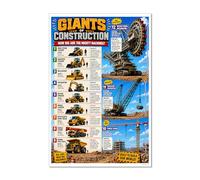 Giants of Construction - Tabla comparativa de tamaños de equipo pesado, excavadora, excavadora, grúa, minería, camión, construcción, vehículos, guía educativa, maquinaria para habitación de niños