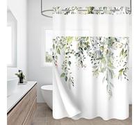 Gibelle Juego de Cortina de Ducha sin Gancho con Forro de Tela a presión para baño, Estilo Hotel, Cortina de Ducha de Hojas de eucalipto Verde Salvia con Ventana Superior Transparente, Impermeable y